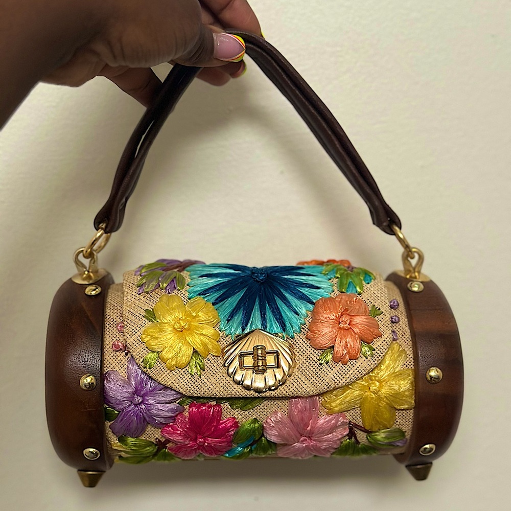 Embroidery Floral Wooden Handbag